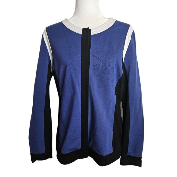 Soft Surroundings Jacket Size Medium Blue Colorblock Ponte Knit Pockets - Picture 1 of 10